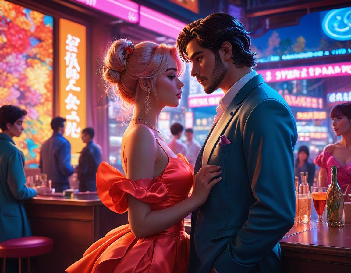 A captivating scene depicting a diverse group of adults engrossed in unique anime styles, showcasing sensuality through expressive character designs and dynamic poses. Incorporate a variety of vibrant backgrounds that represent different genres of adult anime, including subtle hints of explicit artistry. The atmosphere should be playful yet sophisticated, inviting the viewer to explore the deeper themes within. Include elements that hint at storylines and character relationships. vibrant colors. digital art. high detail.